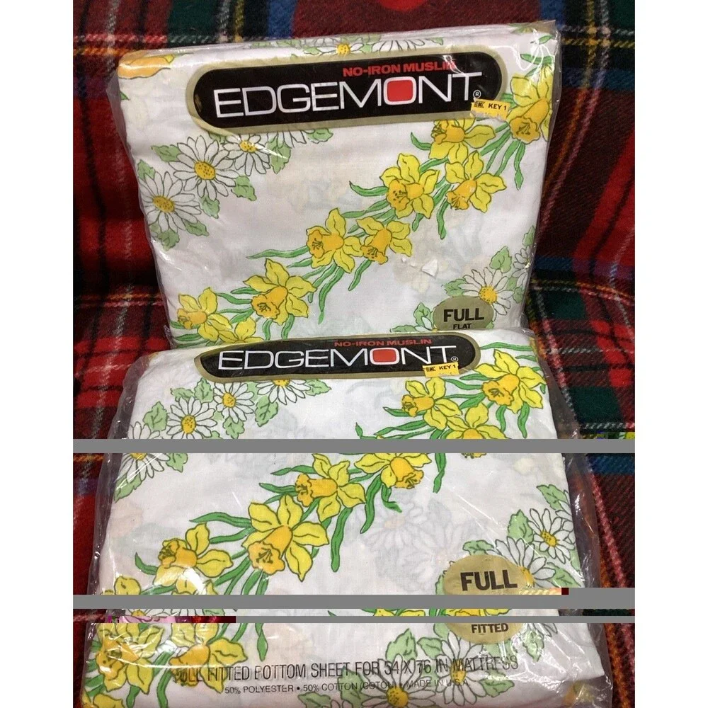 Cannon Mills Edgemont Garland Floral Full Fitted & Flat Sheet No-Iron Muslin USA